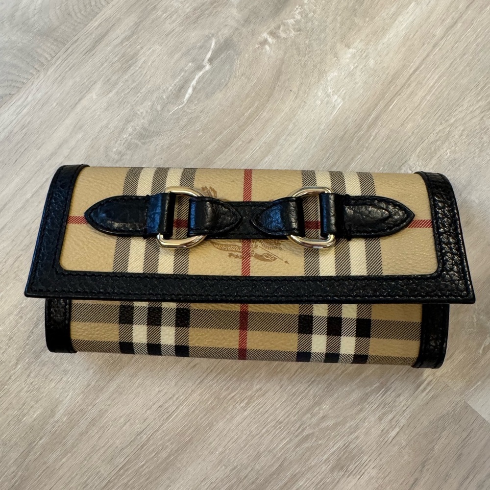 Burberry Tan and Black Wallet with Iconic Check Pattern